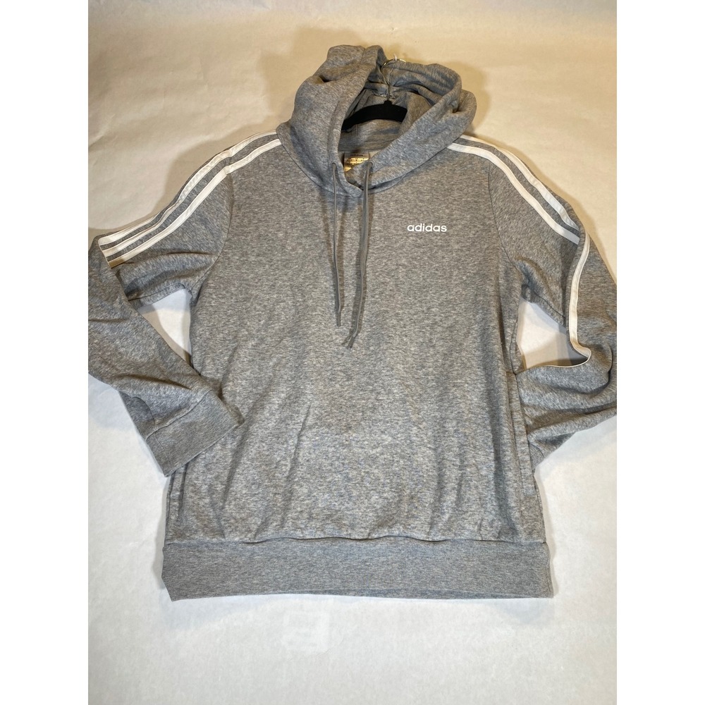 Grey Adidas Hoodie Three Stripe Essentials Fleece Medium Unisex